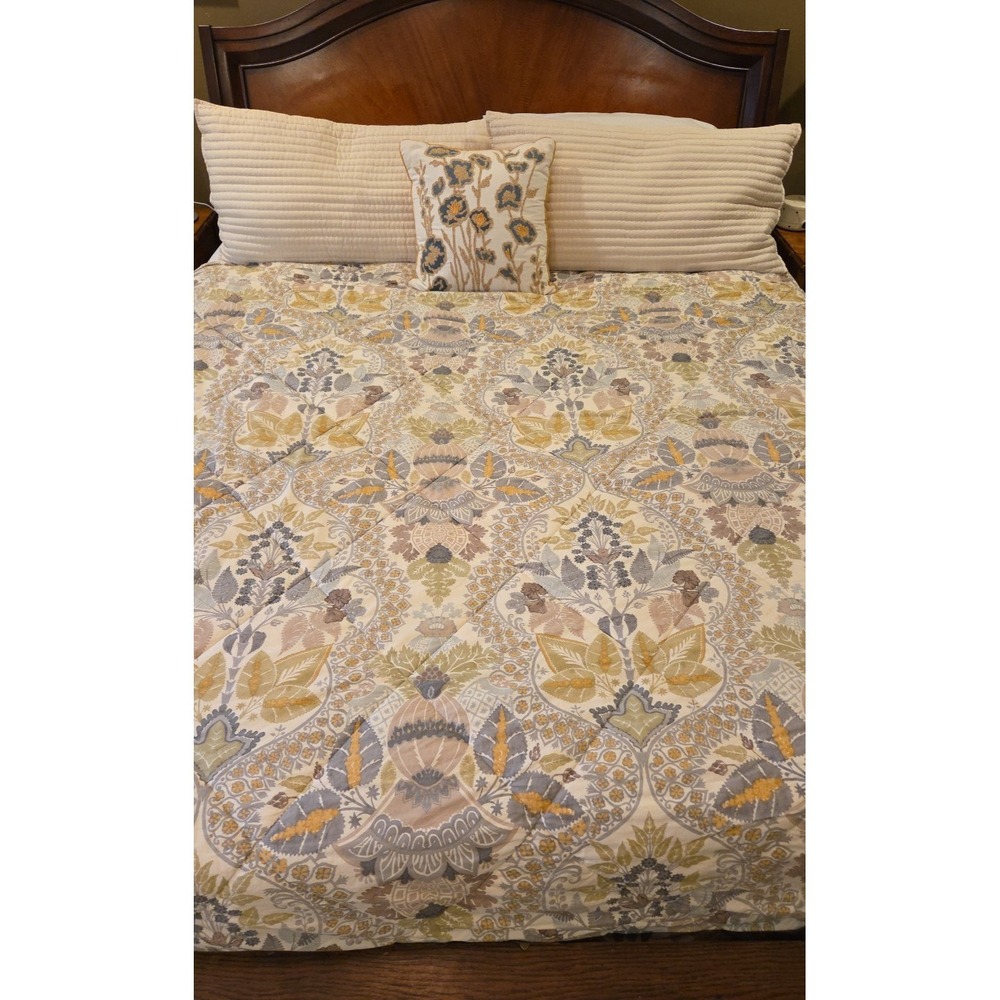 Pottery Barn Comforter KING‎ CAL KING Quilted Floral Leaf Botanical 94" x 110"